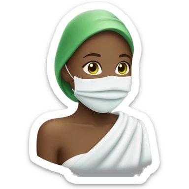 Girl with a white towel on her hand and the green mask on her face sticker