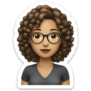 Brunette girl with long and fine curly hair with round glasses and medium-clear skin sticker