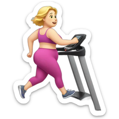 White-skinned very fat girl runs on a treadmill sticker