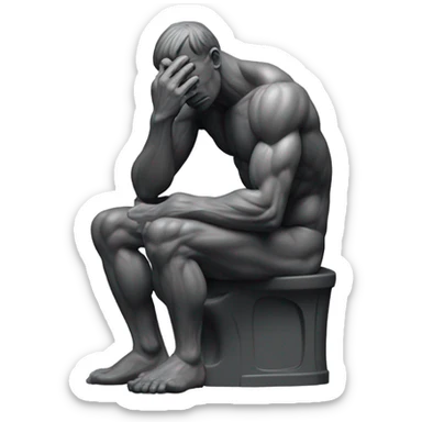 rodin sculpture the thinker but he's sitting on a toilet which is the same dark gray color as the man, and his head is resting forward on the top of his right hand sticker
