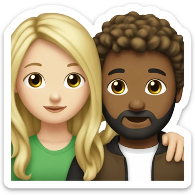 Beautiful white girl with brown hair and green eyes hugging a white beautiful boy with blond hair and black beard  sticker