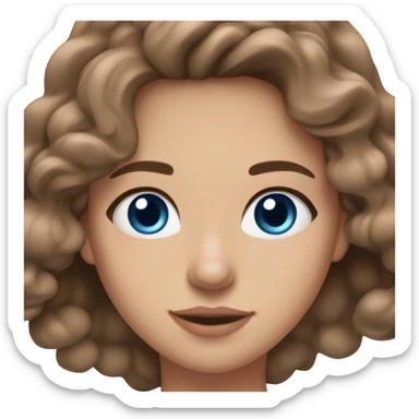 Medium skim tone teenage girl, wavy long brown hair, blue eyes, long eyelashes, light pink lips sticker