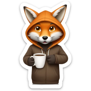 Fox wearing a hoodie and holding a cup of coffee sticker