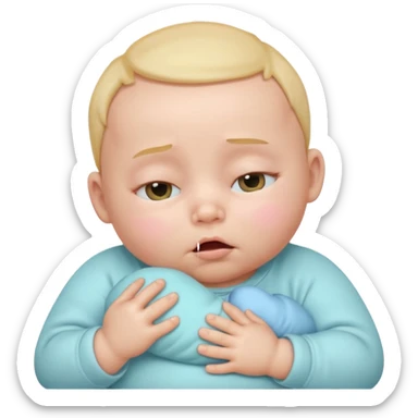 Cute 3D baby emoji, rubbing eyes, sleepy expression, chubby infant, short fine baby hair, soft pastel colors, clean white background  sticker