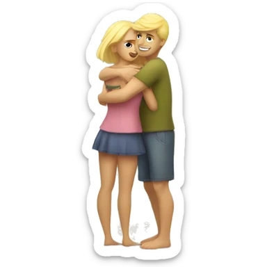 A couple of lovers, a blond guy, hugs a brunette girl at the sea sticker