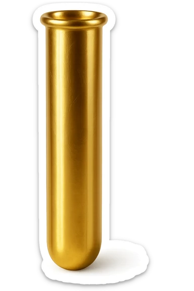 golden test tube, shiny and metallic, isolated, icon-like, no text sticker