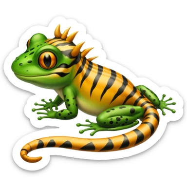 Frog with tiger body and scorpion tail and with mullet(funk)back hair hairstyle sticker