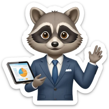 business raccoon in suit giving a PowerPoint presentation sticker