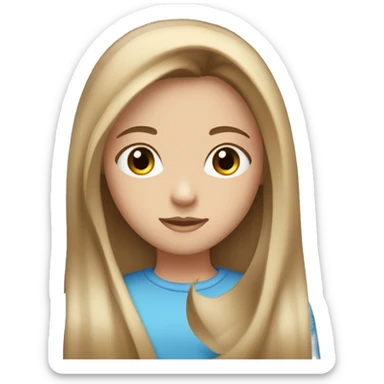 A girl with brown hair that has blonde highlights, blue eyes and silky long straight hair sticker
