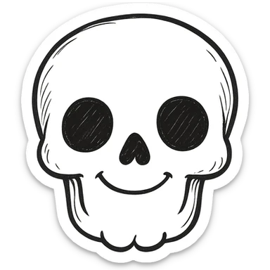 Make the skeleton head look more realistic using only black lines, no color, no shading. Keep it friendly and not scary, front view. sticker