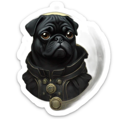 A cyberpunk black pug in Art Nouveau style during 1910 sticker