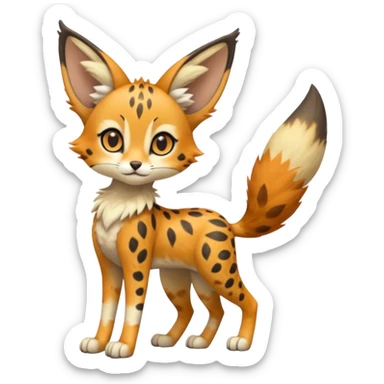 Big-eared big-eyed cute realistic animalistic feral digitigrade 4-legged anime-styled Meloetta-Trico-Vernid-Sergal-Serval-hybrid-fusion-creature-animal, full body sticker