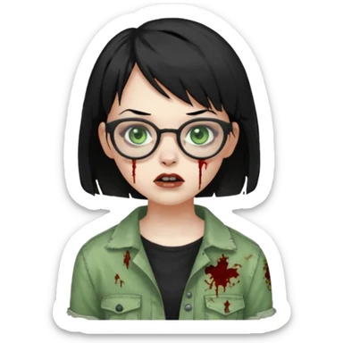 Zombie girl with black short hair and side bangs in glasses sticker