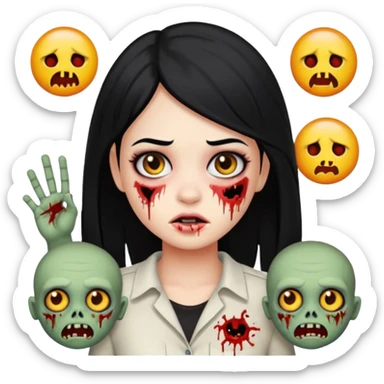 franjinha, zombie, emoji, menina, cabelo preto sticker