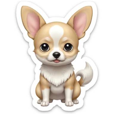 Full White and black Chihuahua - tiny, chubby and big ears. Full body sticker