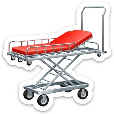 An open-back stretcher trolley being loaded into the ambulance bay.
 sticker
