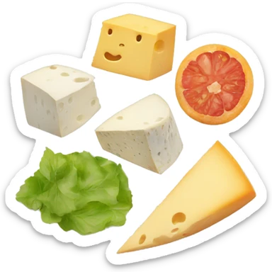different cheeses with hidden faces on a plate sticker