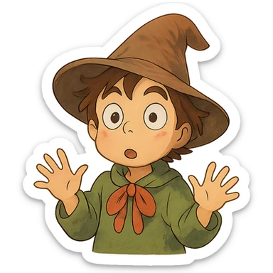 a whimsical character with wide eyes and raised eyebrows sticker