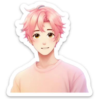 Gorgeous anime style shojo man with blushing face aesthetic and pretty colorful shiny gradient pastel hair trending style sticker