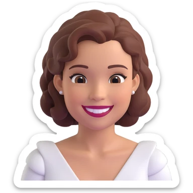 emoji style portrait of a woman matching her facial features, hairstyle, and skin tone, wearing a white dress, smiling sticker