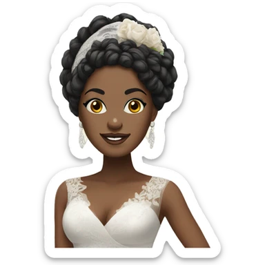 Bride with black curly hair wearing African head wrap and African dress sticker