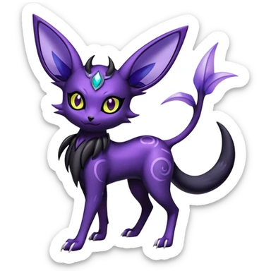 Shiny Exotic Badass Royal Mysterious Gothic Noibat-Espeon-Umbreon-Pokémon-Fakémon-hybrid-creature (full body) with horns sticker