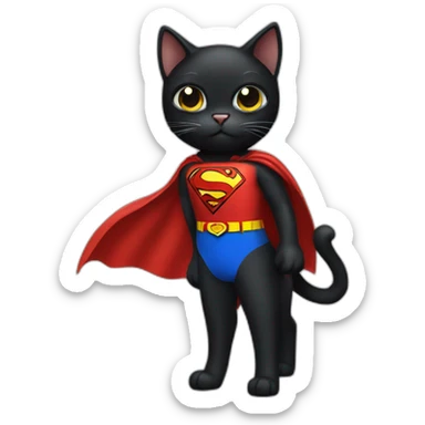 black cat wearing a superman costume sticker