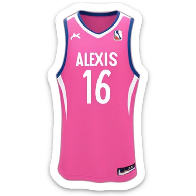 Maillot de basket de couleur rose avec comme nom Alexis et comme numéro 16 sticker