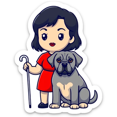 fashionable woman with red lips and black hair with a Cane Corso dog sticker