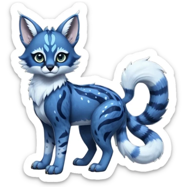 Cute kawaii cool edgy badass  glossy midnight-blue fur with silver starlight dusting fantasy-caracal-civet-genet-sergal-vernid-Gryphon-Cacomistle-Trico-oncilla-animal-Fakémon-hybrid-fursona (full body), facial markings, (realism style) sticker