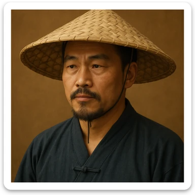 chinese man wearing rice paddy hat, style 2 sticker