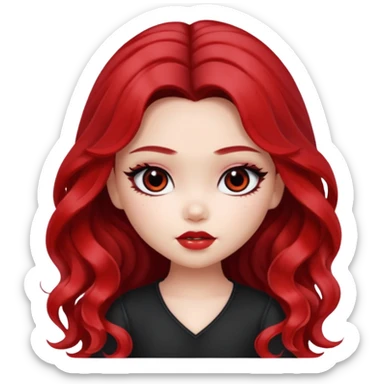 black ombre to red long wavy hair, pretty bratz baddie, pale skin, dark brown eyes, asian pretty bratz baddie sticker