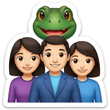 Bufo with two best friends one a girl dark hair other man dark hair sticker