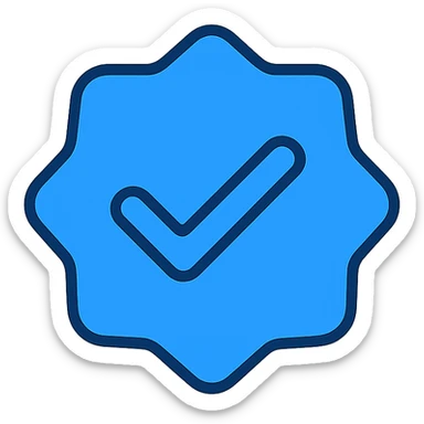 verified icon for social media, blue checkmark with a badge shape, clean, professional sticker