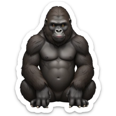 cinematic-gorilla-realistic-full-body-sitting-emoji,-exuding-strength,-thick-dark-fur-in-the-light,-head-tilted-dramatically,-deep-dark-eyes-filled-with-intense-intelligence,-simplified-yet-realistic-focused-features,-highly-detailed,-glowing-with-an-almost-sarcastic-glow sticker