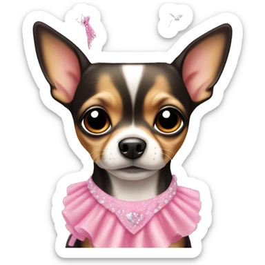 black & tan chihuahua puppy wearing a pink princess dress sticker