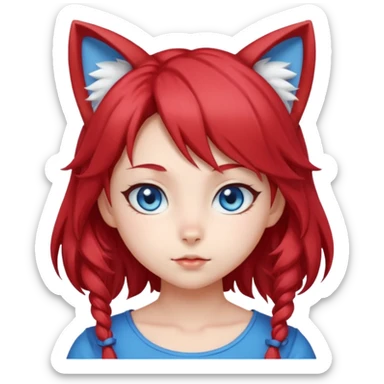 cute anime cat-girl with cat ears, red blowing hair sticker