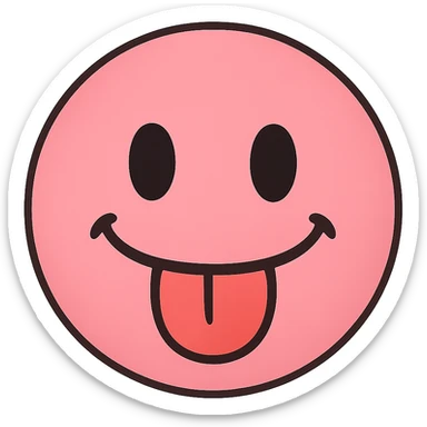 pink face with tongue out emoji, digital illustration sticker