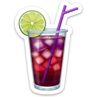maroon purple cocktail with a lime in a plastic cup with lid and straw  sticker