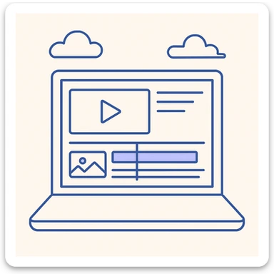 modern open laptop showing editing software, clean digital illustration style sticker