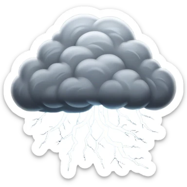 Cinematic Realistic Thunderstorm Emoji, Dark and dramatic, with swirling gray clouds illuminated by occasional flashes of lightning. The air crackles with energy as the storm builds, while heavy rain cascades down in sheets. Soft glowing outline, capturing the essence of power, intensity, and natural fury in a breathtaking thunderstorm! sticker