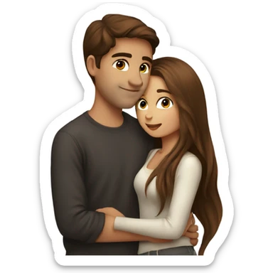 beautiful girl with long brown hair kissing a boy with brown hair sticker