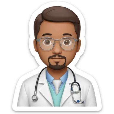  “Create a 3D cartoon-style doctor named Dr. Avery” Grey’s Anatomy – for a polished medical vib. with medium-brown (Puerto Rican) skin, short hair showing subtle gray streaks, a neat goatee, glasses, a white lab coat embroidered ‘Alfredo,’ and a stethoscope around his neck. Close up sticker