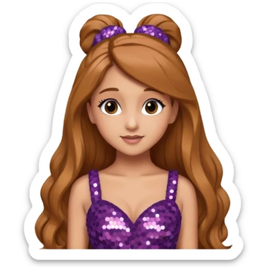 Ariana Grande with long golden brown hair, mauve sequin dress sticker