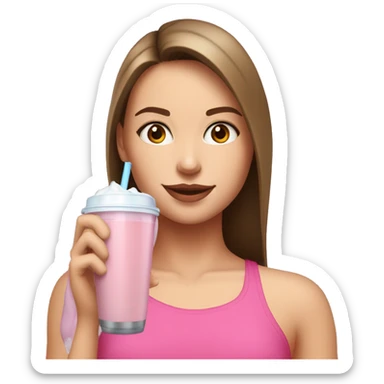 Brown straight haired white girl in pink croptop drinking protein shake sticker