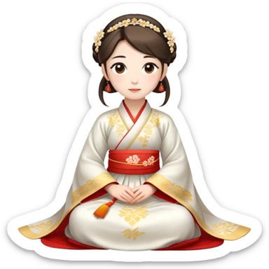 Beautiful girl wearing Hanfu wedding dress sitting sticker