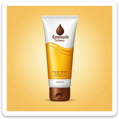 A tube of hair treatment product yellow and brown color scheme sticker