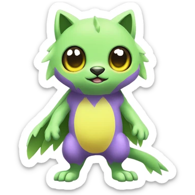 Cute cool green yellow purple animal hybrid Fakemon full body sticker