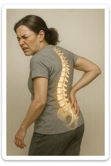 Donna con scoliosi dolorante perchè non ha mobilità a causa di essa sticker