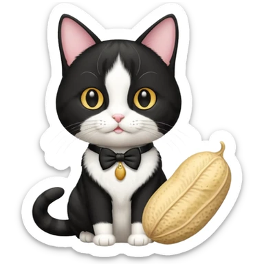 Tuxedo cat with peanut sticker
